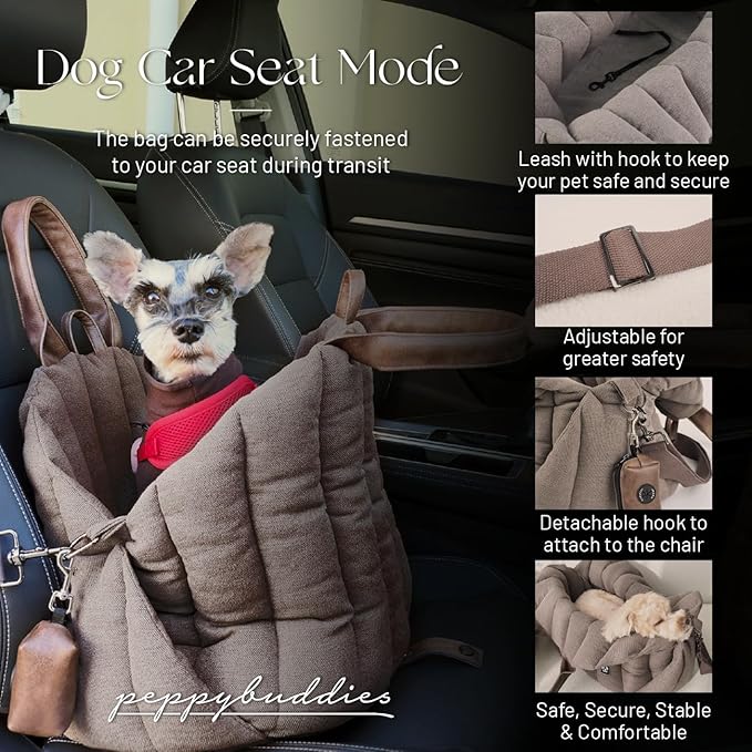 Dog Car Seat & Dog Purse Carrier for Small Dogs and Cats, 3 in 1 Multipurpose Design- Perfect for Traveling- Pet Purse, Holds up to 25 Pounds-Machine Washable