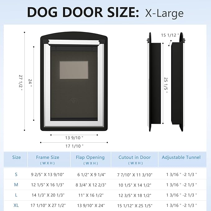 Extra Large Dog Door for Door,Dog Door with Steel Frame, Three-Position Adjustment Panel, Ensure Durability Dog Door (Pets Up to 220LB)-XLarge.