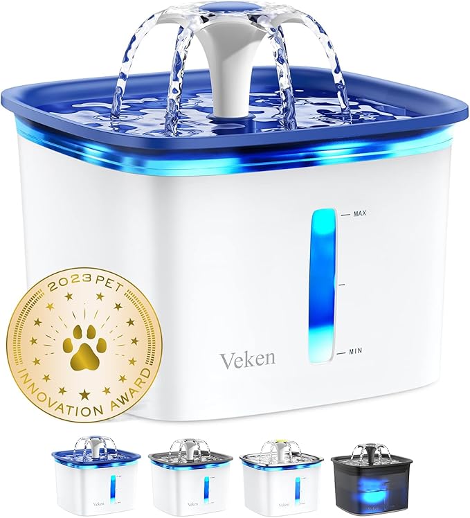 Veken 95oz/2.8L Pet Fountain, Automatic Cat Water Fountain Dog Water Dispenser with Replacement Filters for Cats, Dogs, Multiple Pets (Blue, Plastic)