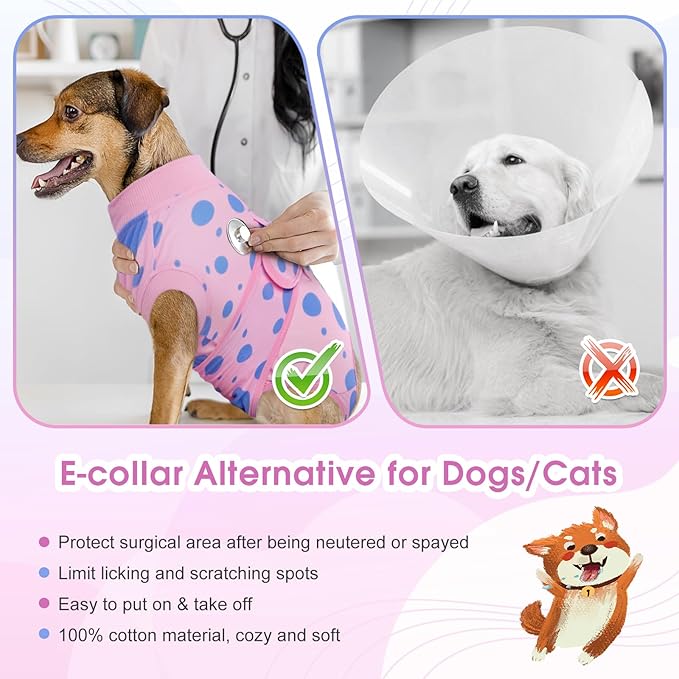 Kuoser Dog Surgical Recovery Suit for Female Male Dogs, Dog Onesies for Large Dogs, Onesie for Dogs After Surgery Shirt Dog Surgical Suit, Dog Recovery Suit E-Collar & Cone Alternative, Pink XL