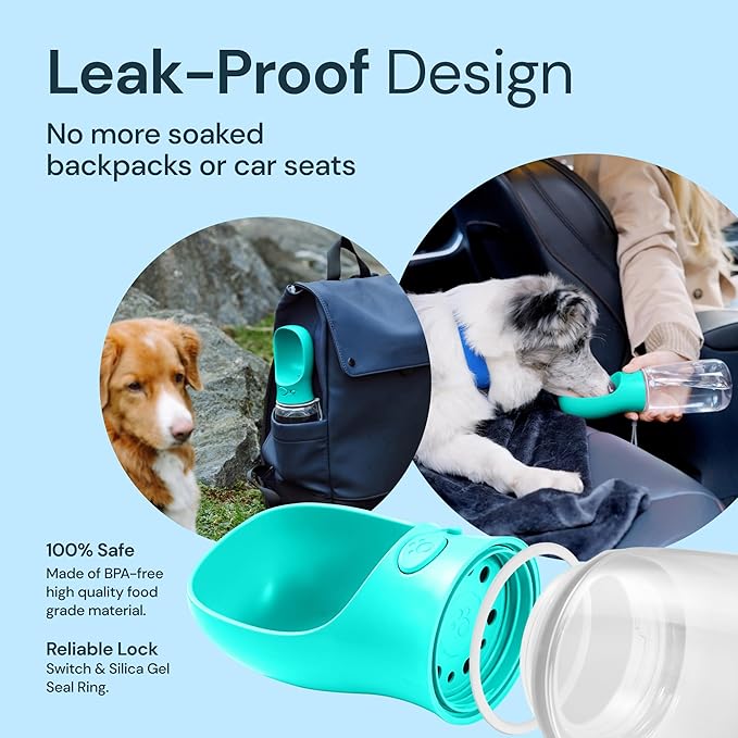 MalsiPree Dog Water Bottle Portable – Leak Proof and Lightweight Water Bottle for Dogs – Dog Travel Water Bottle with Bowl – Dog Walking Accessories (12OZ, Blue)