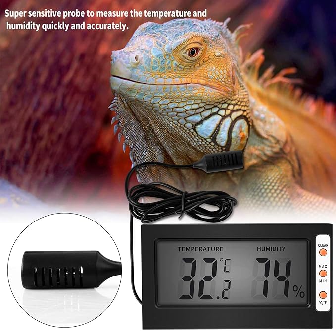 iPower 6"x8" Reptile Heat Pad Under Tank Warmer Terrarium Heater Heating Mat with Temperature Adjustable Controller, Digital Thermometer and Hygrometer with Humidity Probe for Amphibian, Pet