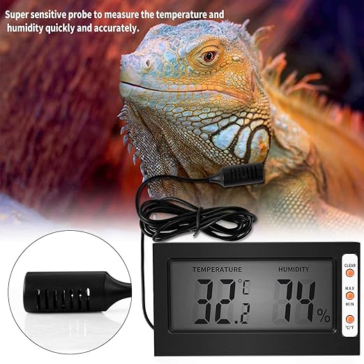 Simple Deluxe Digital Thermometer and Humidity Gauge with Remote Probes for Brooder Reptiles Terrarium, 10 Pack, Black