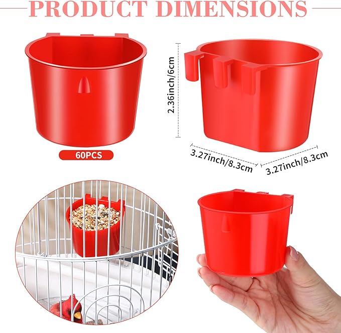 60 Pieces Cage Cups Birds Hanging Feeders Seed Bowl 8 oz Plastic Chicken Feeder Water Bowl Hanging Chicken Waterer Chicken Feeding Watering Dish Coop Cups for Gamefowl Parrot Parakeet Poultry