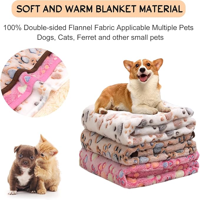 Upgraded Dog Blankets for Large Dogs, 3 Pack Dog Cat Blankets Washable 42" x 32", Soft Pet Mat Throw Cover for Kennel Crate Bed, Cute Paw Pattern, Dog Blanket, Pet Blanket