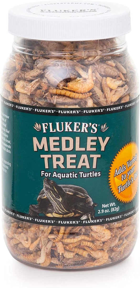 Fluker's Aquatic Turtle Food, Vitamin, Enriched Medley Treats of Freeze, Dried River Shrimp, Mealworms, and Crickets, 2.9 oz