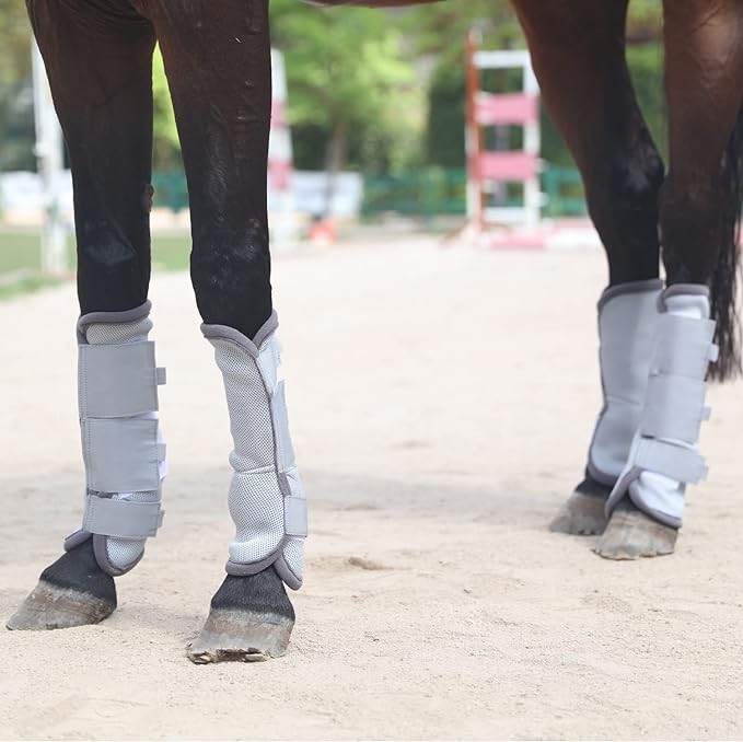 Fly Boots for Horses Set of 4, Breathable Comfy Mesh Horse Leggings Reduce Stomping, Hoof Stress, and Leg Fatigue Grey Full