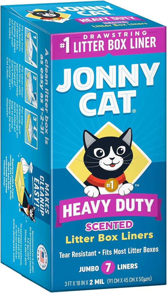 Jonny Cat Litter Box Liners: Fresh Scent - Heavy Duty - Tear & Leak Resistant - Drawstring Close - Jumbo, 7 Count