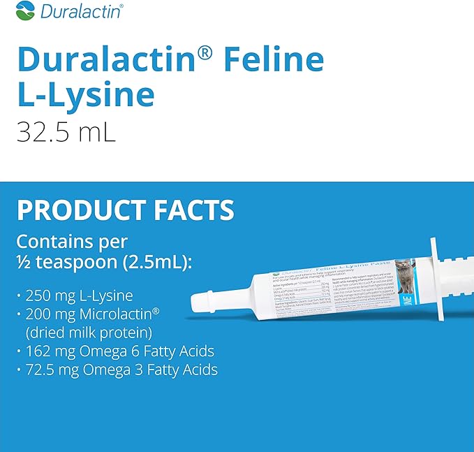 PRN Pharmacal Duralactin Feline L-Lysine Paste for Cats & Kittens - Supports Feline Joint, Respiratory & Ocular Health - Natural Chicken-Flavored Paste to Help Manage Soreness - 32.5mL (3 Pack)