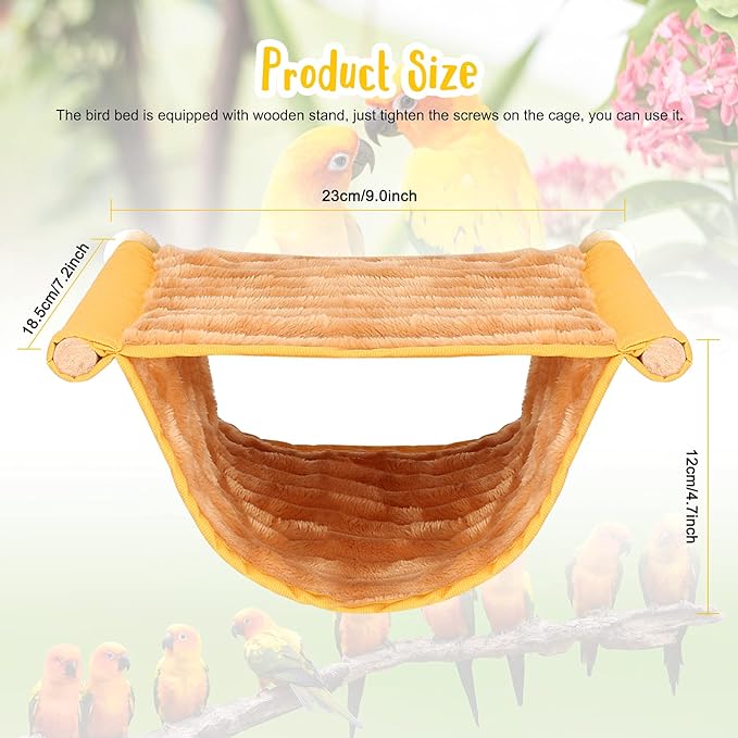 BWOGUE Winter Warm Bird Nest Bed Hanging Hammock Snuggle Hut Parrot House Tent Toy Bird Cage Perch for Parakeet Budgies Cockatiels Lovebird Cockatoo Finch Hamster Chinchilla Guinea Pig(Medium, Yellow)