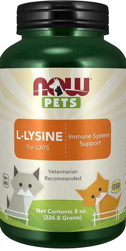 NOW Pet Health, L-Lysine Supplement, Powder, Formulated for Cats, NASC Certified, 8-Ounce