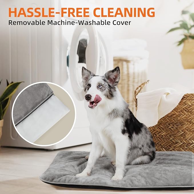 Mora Pets Dog Crate Pad Waterproof Dog Bed Mat Ultra Soft Pet Bed with Removable Washable Cover Anti-Slip Bottom Memory Foam Kennel Pad for Medium Large Dogs 42 x 27 inch Light Grey