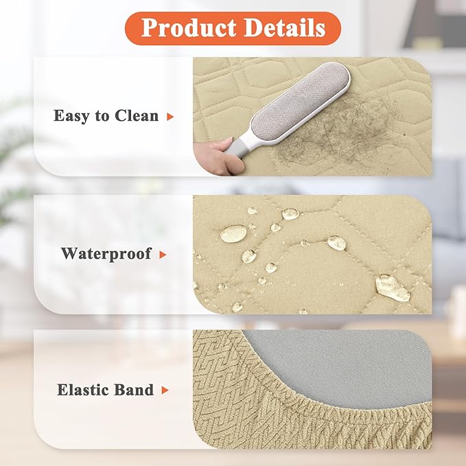 Dog Bed Covers Only - Waterproof Dog Bed Covers Quilted, Replacement Washable Pet Puppy Bed Cover for Dog Cat, Cushion Cover 36Lx27Wx6H Inches Beige