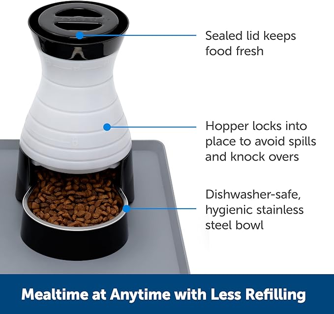 PetSafe Healthy Pet Food Station - Small, 2 lb Kibble Capacity - Gravity Pet Feeder Dry Food Dispenser - Automatic Cat Feeder or Small Dog Feeder - Removable Stainless Steel Bowl Included