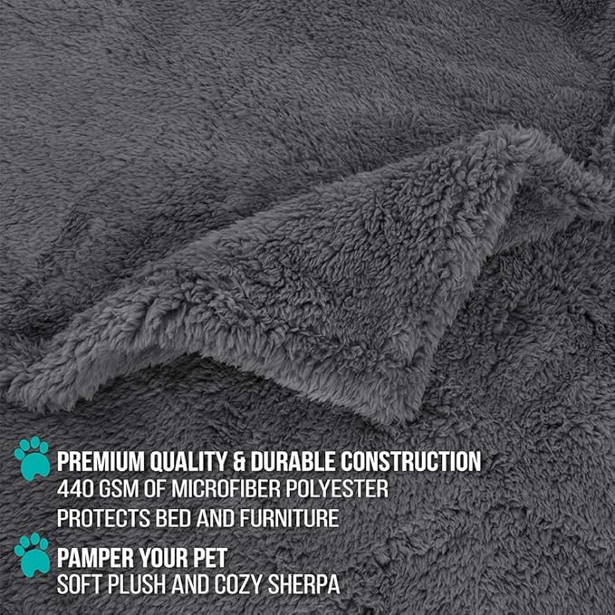 PetAmi Fluffy Waterproof Dog Blanket for Small Medium Dogs, Soft Warm Pet Sherpa Throw Pee Proof Couch Cover, Reversible Cat Puppy Bed Blanket Sofa Protector, Plush Washable Pad (Grey, 24x32)