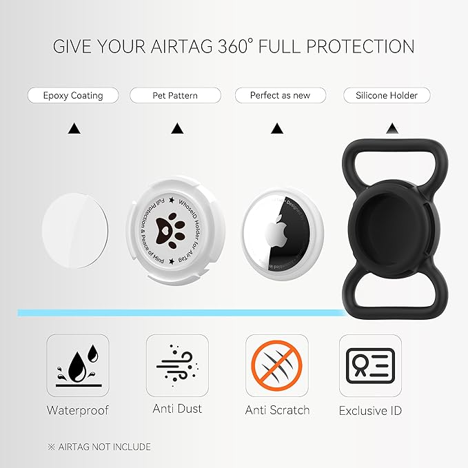 Airtag Dog Collar Holder, Durable & Lightweight Airtag Case, Slide-on Waterproof Protective Air Tag Holder for Dog Collar - for Dogs and Cats (Black, Large)