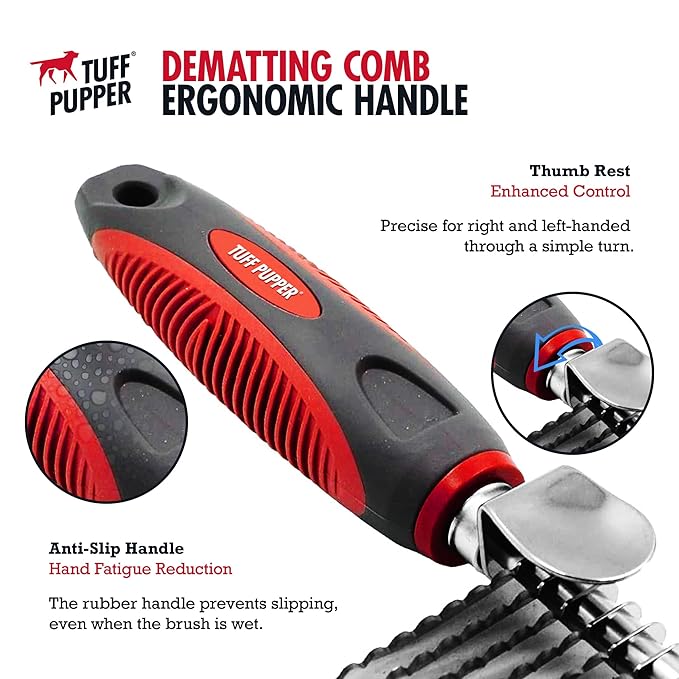 Detangling Comb For Dogs & Cats – Dematting Tool For Dogs Easily & Safely Remove Dead, Matted Or Knotted Hair | Ergonomic, No-Slip Safety Handle Provides Precision Control Against The Toughest Knots