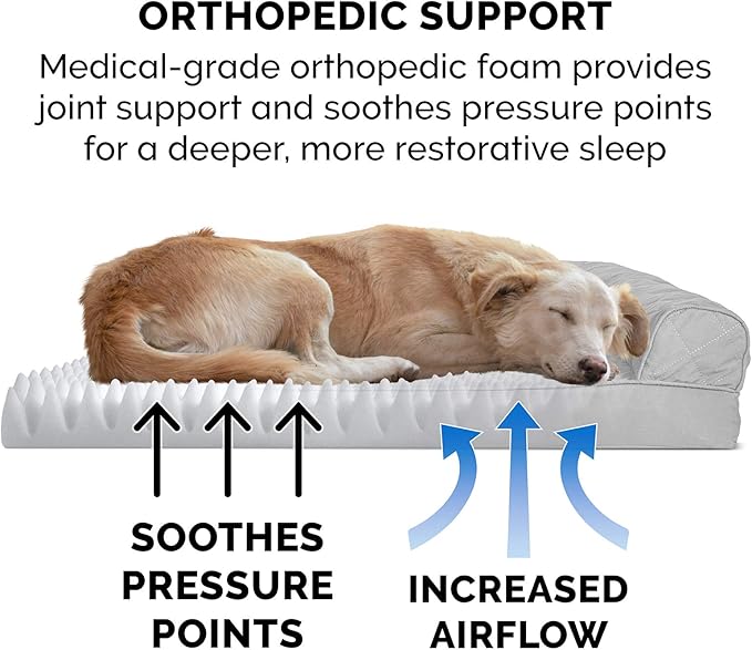 Furhaven Orthopedic Dog Bed for Medium/Small Dogs w/ Removable Bolsters & Washable Cover, For Dogs Up to 35 lbs - Quilted Sofa - Silver Gray, Medium