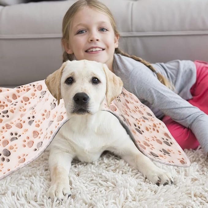 Blanket for Dogs,3 Pack Dog Blankets for Medium Dogs,Washable 41" x 31",Cute Paw Pattern,Soft Pet Mat Throw Cover for Kennel Crate Bed,Pet Blanket for Dog,Cat (White)