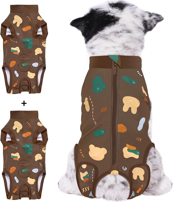 2 Packs Dog Recovery Suit Female Male, Brown Bear + Brown Bear, M