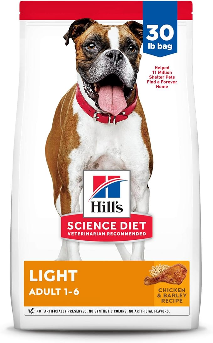 Hill's Science Diet Light , Adult 1-6, Weight Management Support, Dry Dog Food, Chicken & Barley, 30 lb Bag