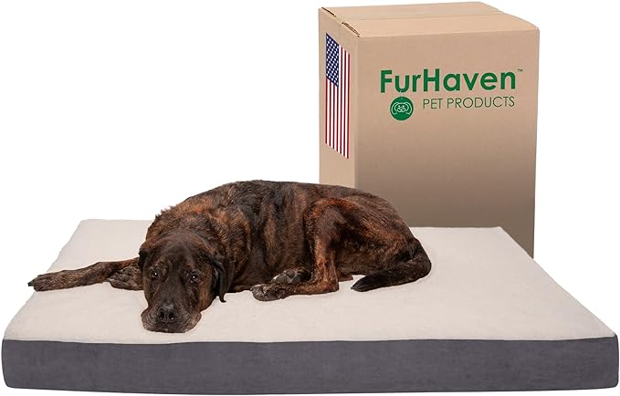 Furhaven Orthopedic Dog Bed for Large Dogs w/ Removable Washable Cover, For Dogs Up to 125 lbs - Sherpa & Suede Mattress - Gray, Jumbo Plus/XXL