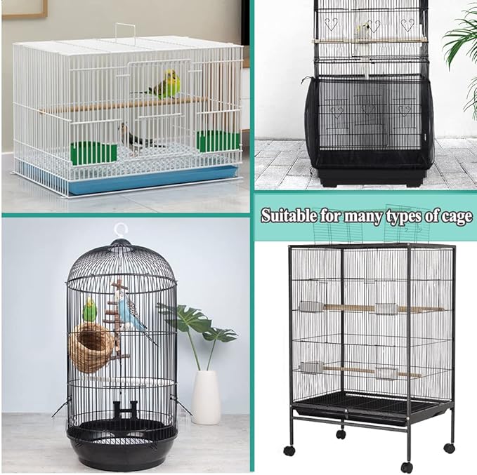 ASOCEA Bird Cage Seed Catcher,Universal Bird Cage Cover Skirt,Adjustable Parakeet Cage Nylon Mesh Netting for Round Square Cages Prevent Scatter and Mess- Black 78.7Inch (Not Include Birdcage)