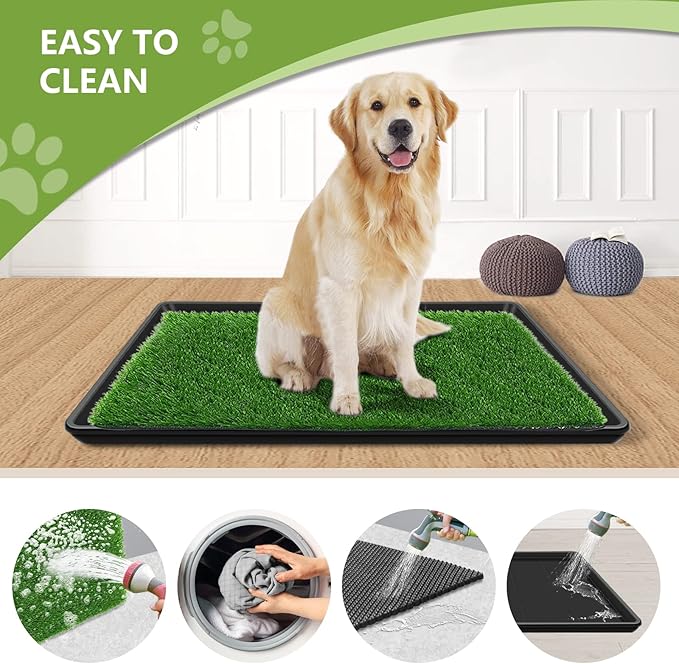 28.7 x 19.5in Dog Grass Pad with Tray for Indoor/Outdoor Dog Potty Training, Dog Litter Box is a Complete Potty System, Grass Pee Pads for Dogs with Tray is Reusable and Easy to Clean