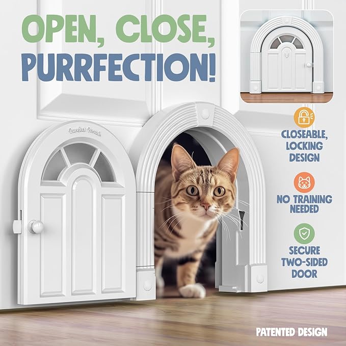 Cat Door Interior Door - Meow Manor Extra Large Pet Door, 10.25 x 11 No-Flap Cat Door Interior Door for Cats up to 30 lbs, Easy DIY Setup, Secured Installation in Minutes, No Training Needed