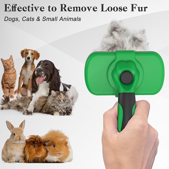 Self Cleaning Slicker Brush for Dogs & Cats, Skin Friendly Grooming Cat Brush, Dog Brush for Shedding, Deshedding Brush, Hair Brush Puppy Brush for Haired Dogs, Pet Supplies Accessories, Green