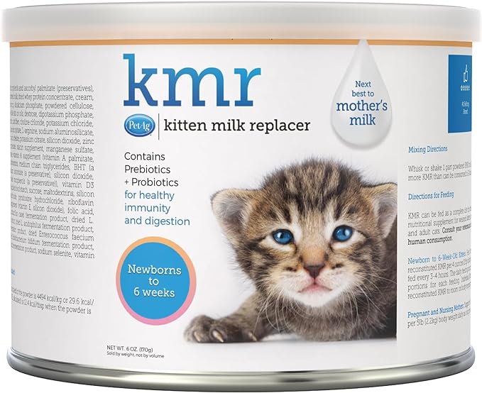 Pet-Ag KMR Kitten Milk Replacer Powder - 6 oz - Powdered Kitten Formula with Prebiotics, Probiotics & Vitamins for Kittens Newborn to Six Weeks Old - Easy to Digest