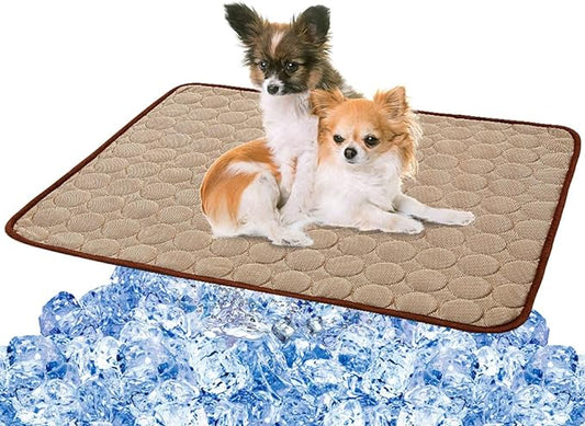 VeMee Cooling Mat Pad for Dogs Cats Ice Silk Mat Cooling Blanket Cushion for Kennel/Sofa/Bed/Floor/Car Seats Cooling (L: 28 x 22 inches, Coffee)