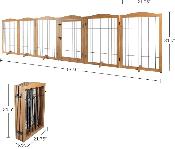 Pet Gate - 6-Panel Indoor Folding Dog Fence for Stairs or Doorways - 133x32-Inch Freestanding Play Pen with Support Feet by PETMAKER (Natural)