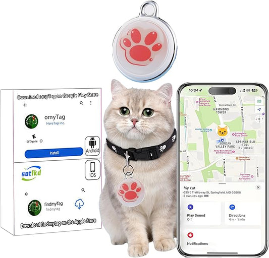 Cat Tracker-Pet Tracker-Cat Tracker Collar | No Charging Required | No Monthly Fee | Waterproof | Works with Any Collar (Android and iOS Universal)