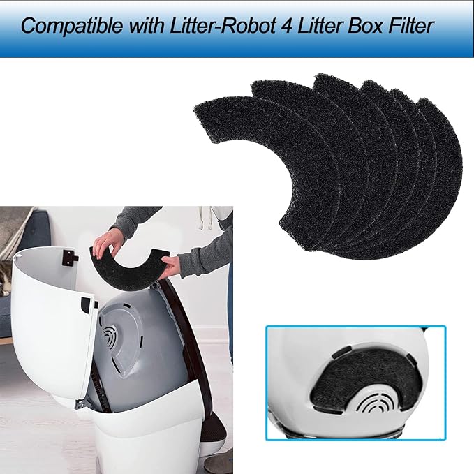 6 Pcs Carbon Filters Compatible with Litter-Robot 4 Litter Box Filter to Absorb Odors Control Damp from Pets and Keep Home Fresh