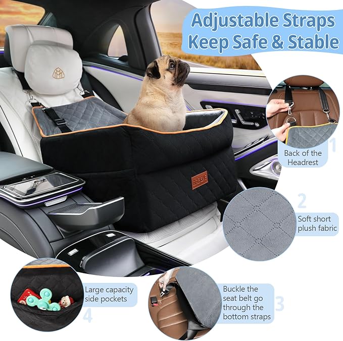 Dog Car Seat for Small Dogs, Memory Foam Dog Booster Seat for Dogs under 35 lbs, Detachable & Washable Dog Car Seat for Front & Back Seats, Elevated Pet Car Seat with Storage Pockets