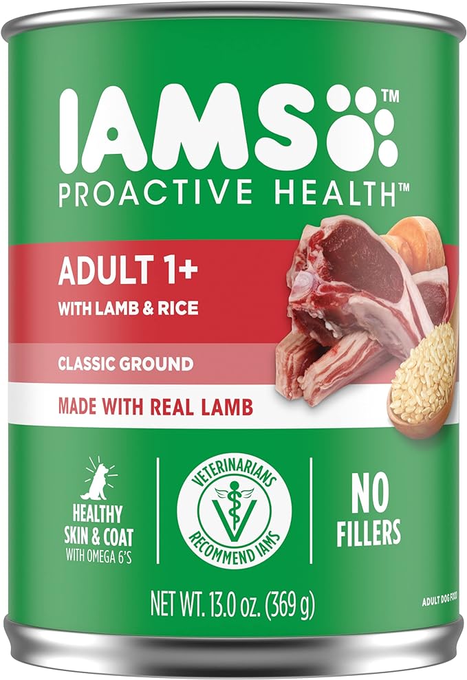 IAMS PROACTIVE HEALTH Adult Wet Dog Food Classic Ground with Lamb and Whole Grain Rice, of 13 oz.(Pack of 12)