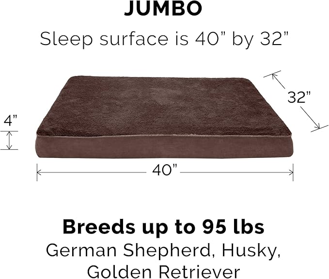 Furhaven Orthopedic Dog Bed for Large Dogs w/ Removable Washable Cover, For Dogs Up to 95 lbs - Terry & Suede Mattress - Espresso, Jumbo/XL