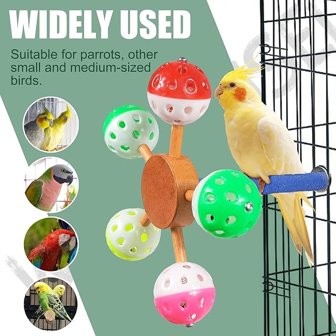 Parrot Toy Rotating Perch Toy with Bell Balls, Bird Perch Rough Educational Bird Toys Foraging Training Toys for Budgerigar Parakeet Mynah Love Birds Finches.