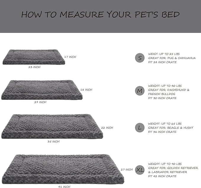 Washable Dog Bed Mat Reversible Dog Crate Pad Soft Fluffy Pet Kennel Beds Dog Sleeping Mattress for Large Jumbo Medium Small Dogs, 23 x 17 Inch, Gray