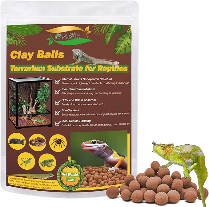 ZeeDix 10LBS Clay Balls for Terrarium, 4mm-16mm Lightweight Clay Leca Balls Reptile Terrarium Substrate, 100% Natural Expanded Clay Pebbles Substrate for Frogs Bearded Dragon Tortoises Snake Bedding