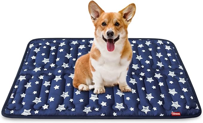 Dog Crate Mat (30" X 19"), Soft Dog Bed Mat with Cute Prints, Personalized Dog Crate Pad, Anti-Slip Bottom, Machine Washable Kennel Pad, Navy