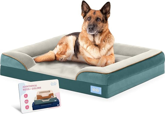 Orthopedic Sofa Dog Bed - Ultra Comfortable Dog Bed for Large Dogs - Breathable & Waterproof Pet Bed- Egg Foam Sofa Bed with Extra Head and Neck Support - (X-Large, Blue & White)