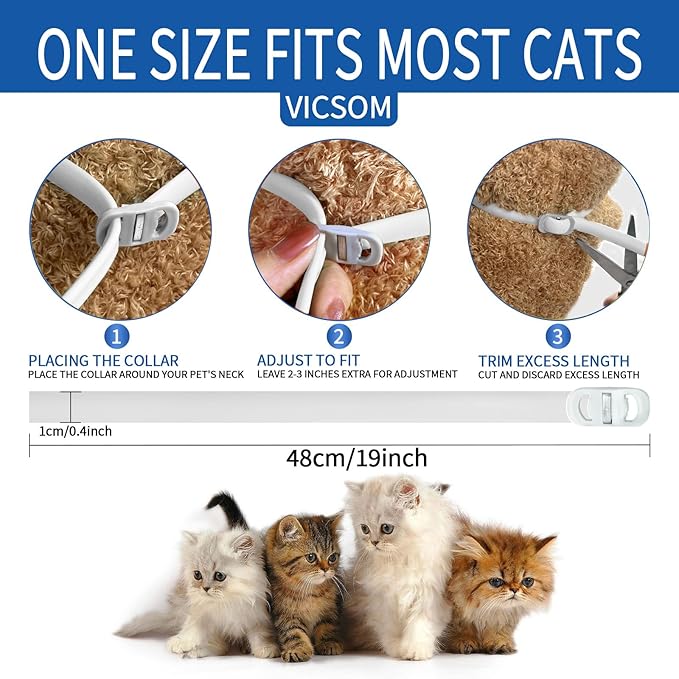 4 Pack Flea Collar for Cats, Cat Flea and Tick Collar 8 Months Prevention Cat Flea and Tick Treatment, Waterproof Adjustable Cat Flea Collar, Natural Anti Tick and Flea Collar for Kitten, White