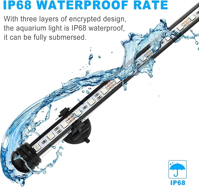 GreenSun Fish Tank Aquarium Light: Submersible Led Lamp - 15 Inch Waterproof Strip Spotlight with APP Control