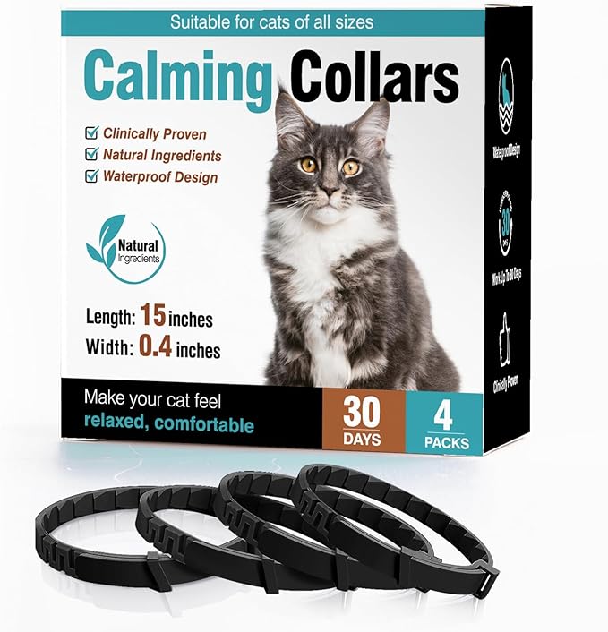 Calming Collar for Cats Cat Pheromone Calming Collar Stress and Anxiety Relief Lasts 30 Days Calm Collar Cat Adjustable Appeasing Calming Collar for Kitten Kitty Calm Collar Make Cat Relaxed 4 Pack