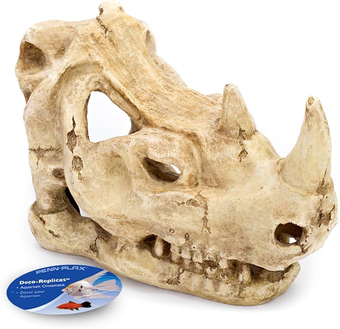 Penn-Plax Rhino Skull Aquarium Decoration - Aged Dinosaur Skeleton Décor – for Fish Tanks (RR1067)
