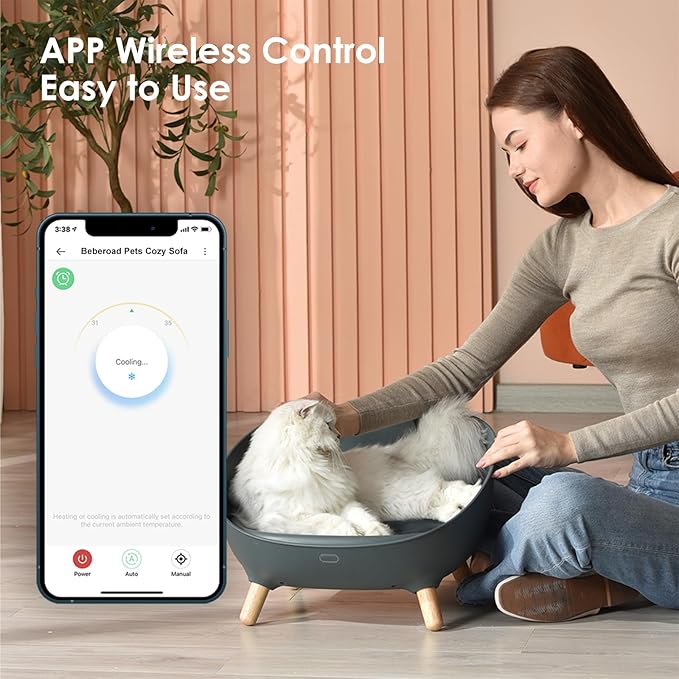 Smart Cat Cooling Sofa & Bed, APP Wireless Temperature Controlled, Quick Heating & Cooling (71℉ - 100℉), Ensures Year-Round Comfort for Cats in Winter and Summer