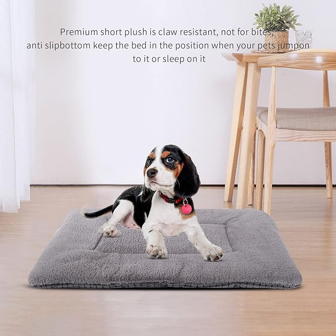 Reversible Dog Bed Mat with Plush and Corn Velvet,Soft Warm Pet Cushion, Dual Purpose Washable Sleeping Mattress Bed for Small Medium Large Dog and Cat XB004 (30"x20", Light Grey)