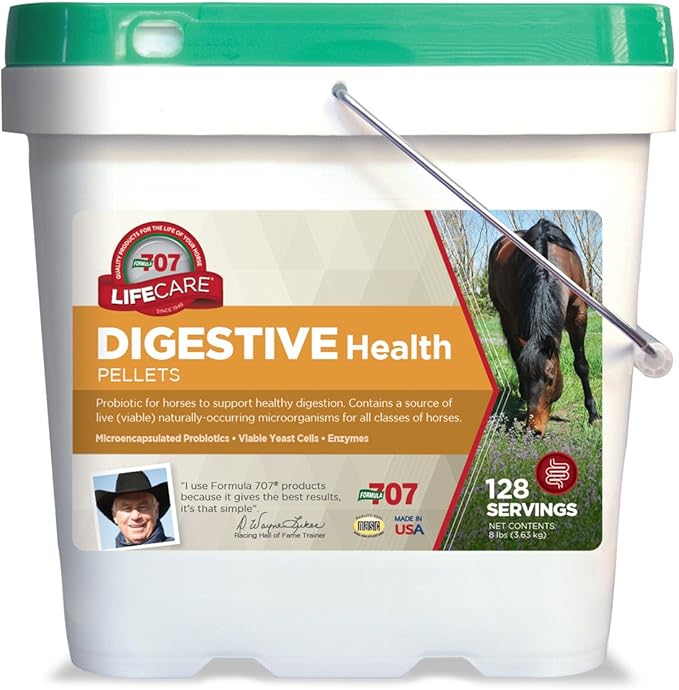 Formula 707 Digestive Health Equine Supplement, 8lb Bucket – Probiotics, Prebiotics and Digestive Enzymes for Horses